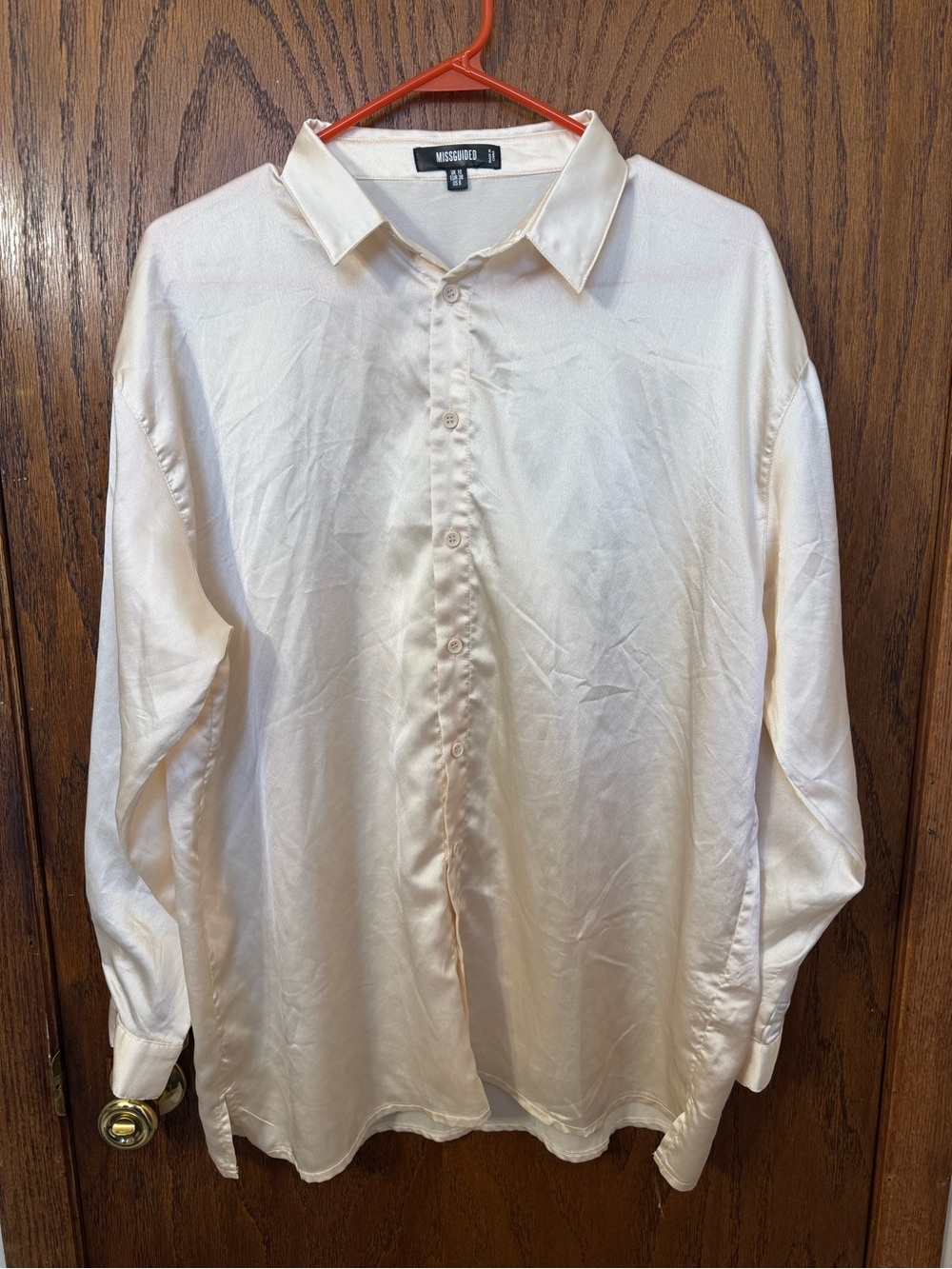 Missguided Cream Satin Casual Button-Down Shirt